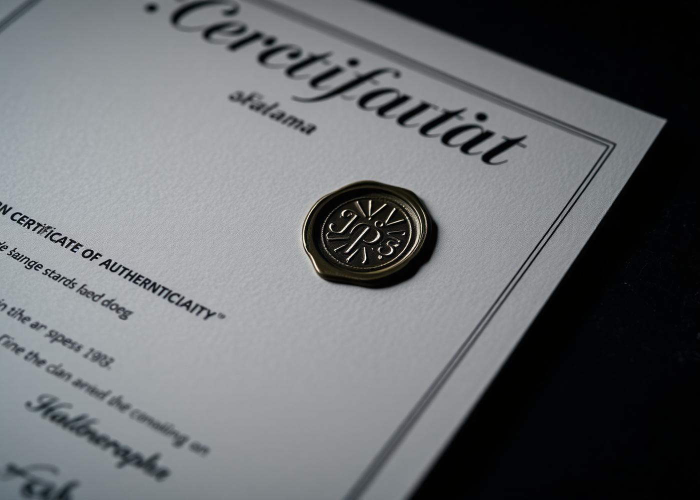 Certificate of authenticity with embossed wax seal